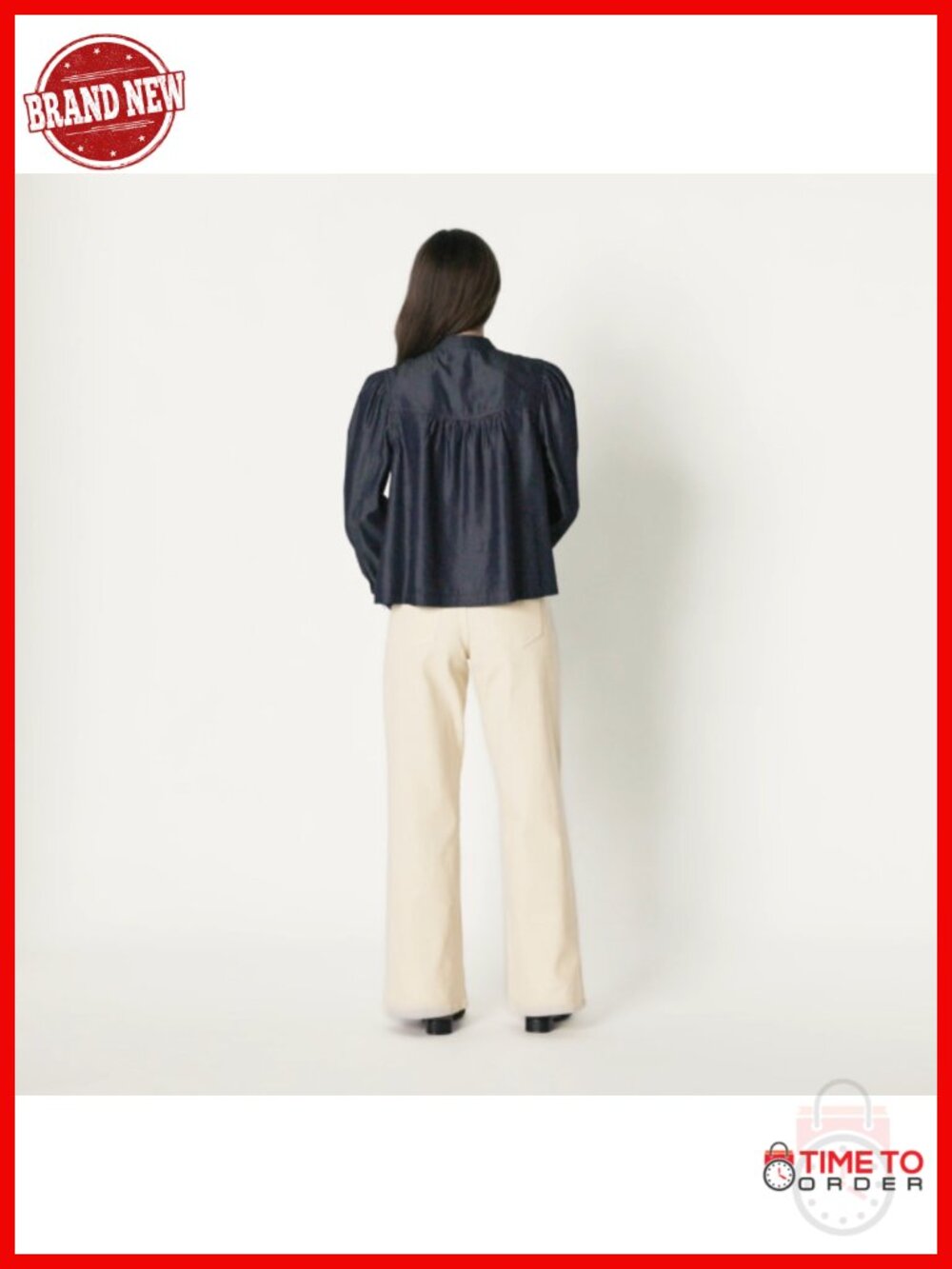Women's Relaxed-Fit Denim Button-Front Chambray Blouse Tunic - Picture 6 of 6